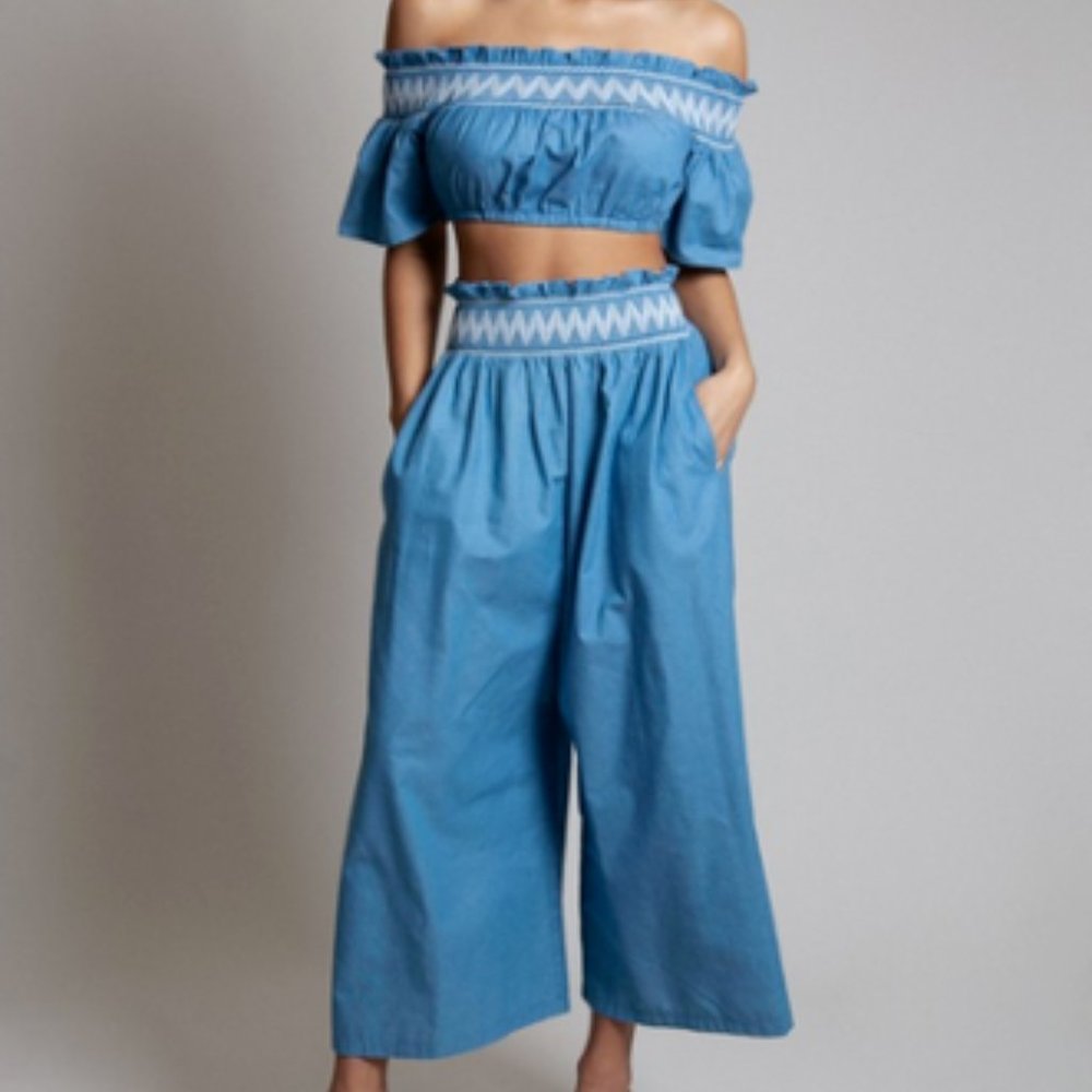 Mia Denim Chambray 2-Piece Pant Set USA